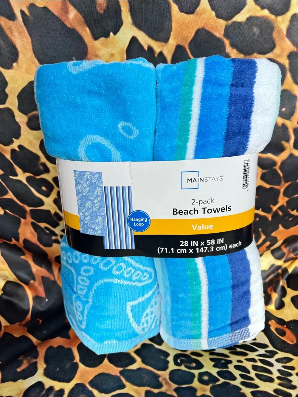 Set of 2 Seashell/Striped Beach Towels